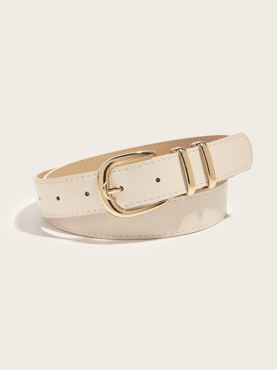 Ceinture simili cuir unie beige simple classique avec boucle doré - RIVE GAUCHE