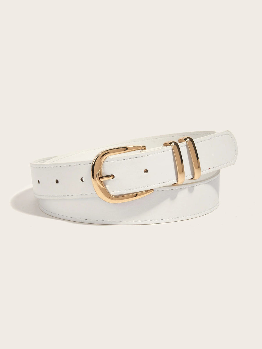 Ceinture simili cuir unie blanche simple classique avec boucle doré - RIVE GAUCHE