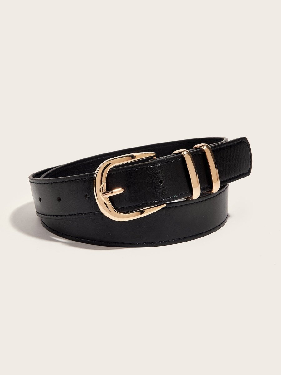 Ceinture simili cuir unie noire simple classique avec boucle doré - RIVE GAUCHE