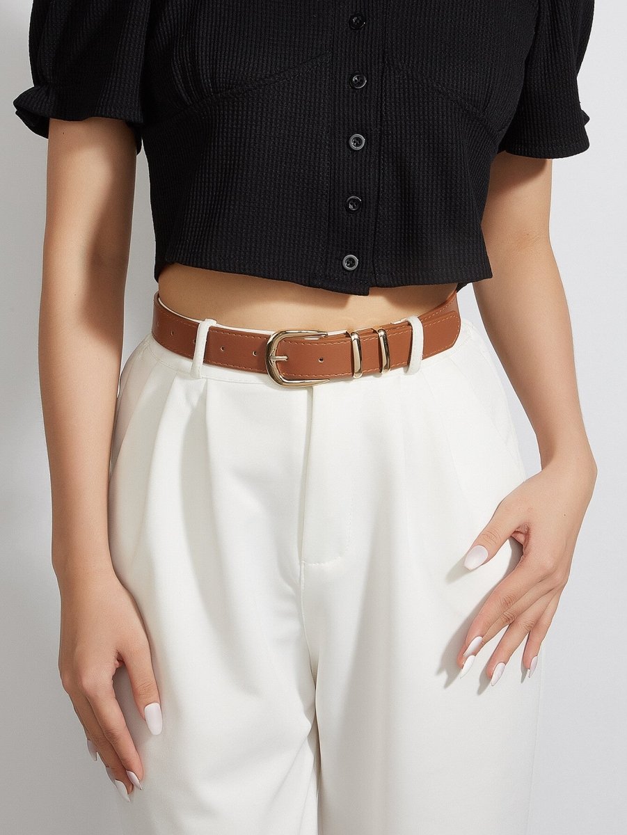 Ceinture simili cuir unie terracotta simple classique avec boucle doré - RIVE GAUCHE