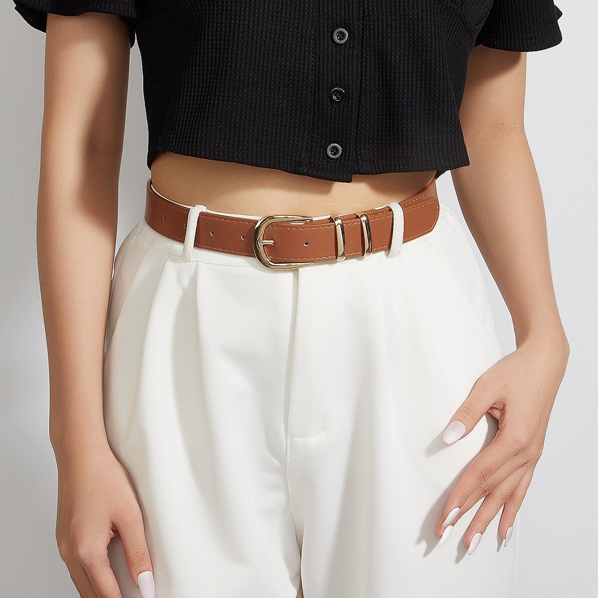 Ceinture simili cuir unie terracotta simple classique avec boucle doré - RIVE GAUCHE