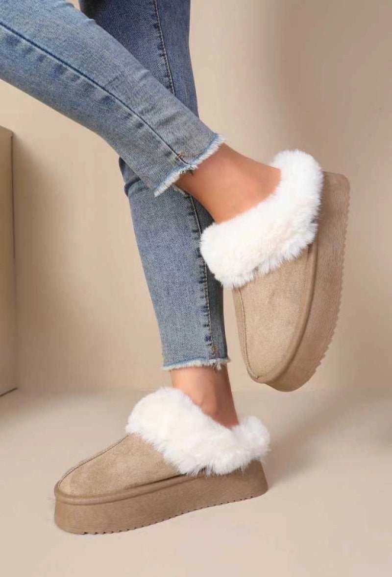 Chaussons à plateforme avec fourrure beiges - RIVE GAUCHE
