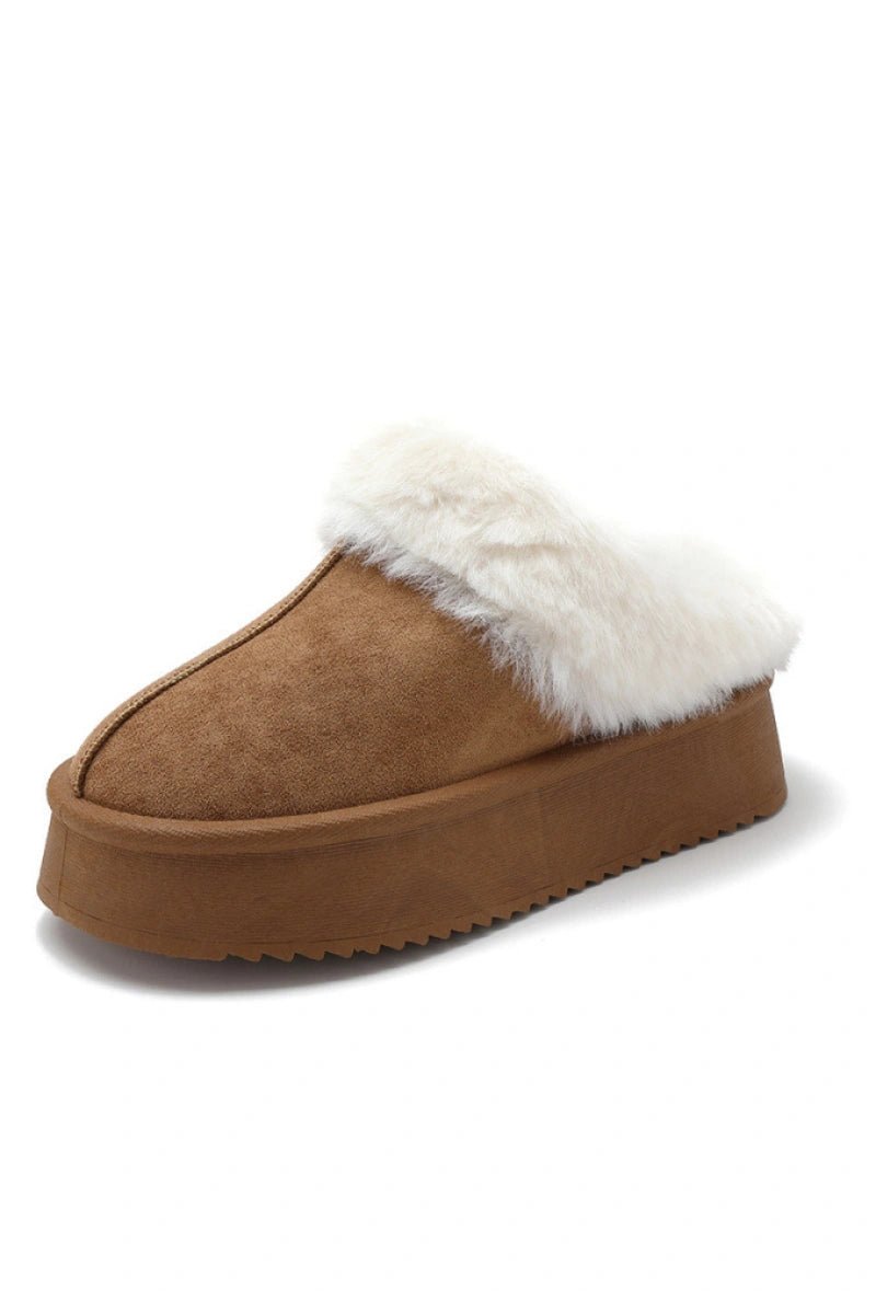 Chaussons à plateforme avec fourrure camel - RIVE GAUCHE