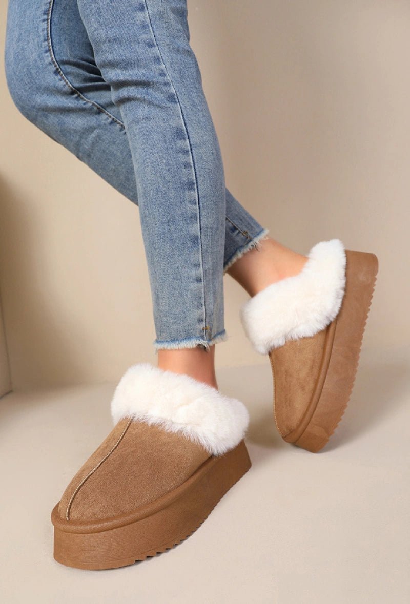 Chaussons à plateforme avec fourrure camel - RIVE GAUCHE