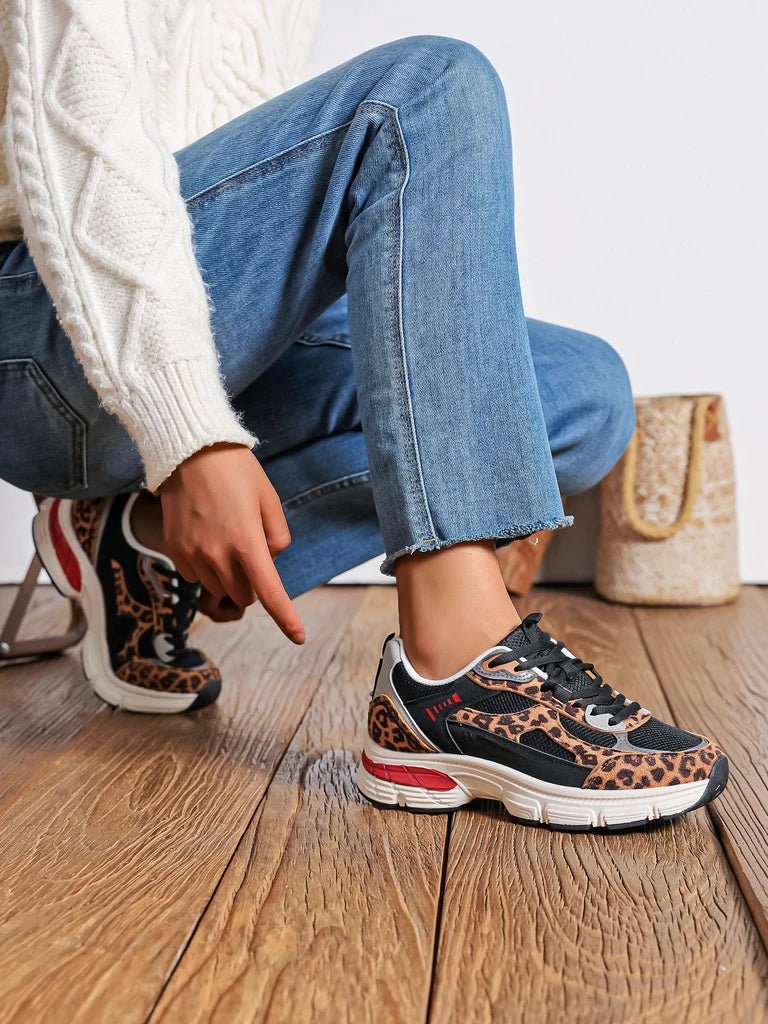 Chaussures baskets running noires et léopard - RIVE GAUCHE