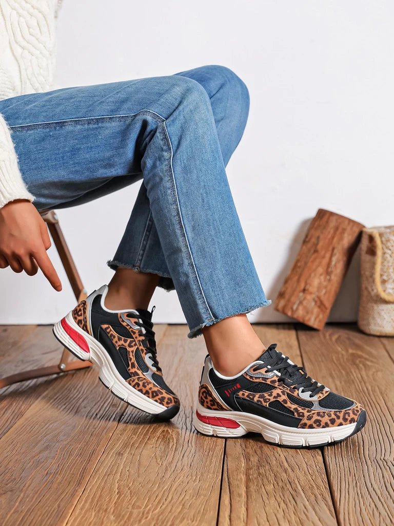 Chaussures baskets running noires et léopard - RIVE GAUCHE