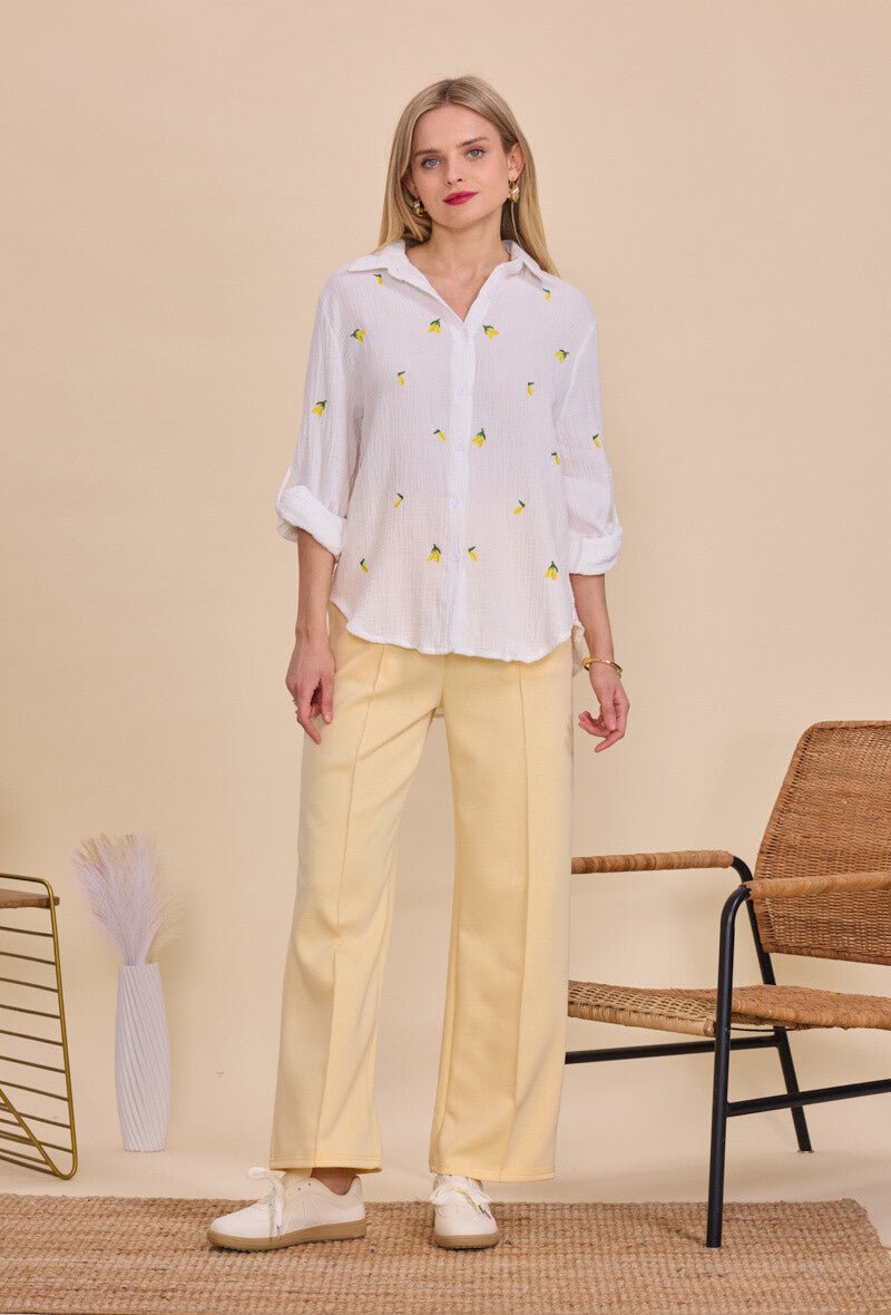 Chemise blanche en coton ample brodée de citrons - RIVE GAUCHE