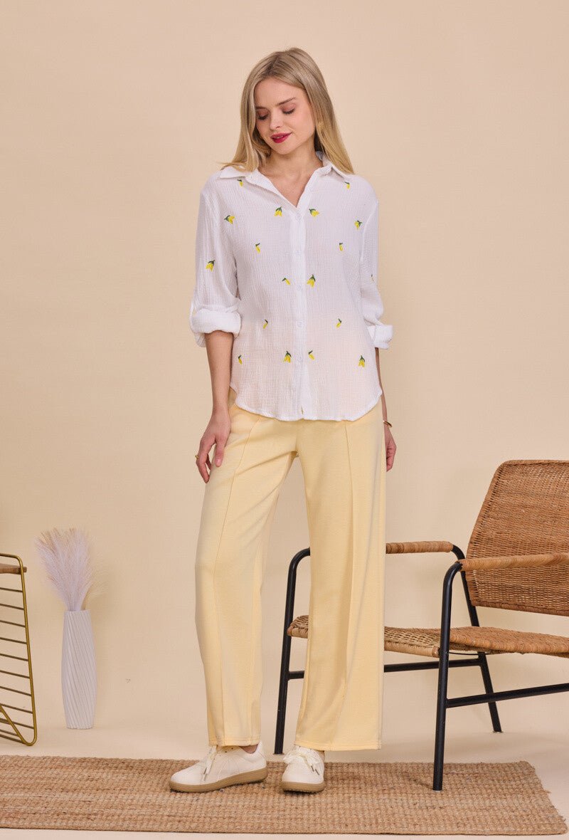 Chemise blanche en coton ample brodée de citrons - RIVE GAUCHE