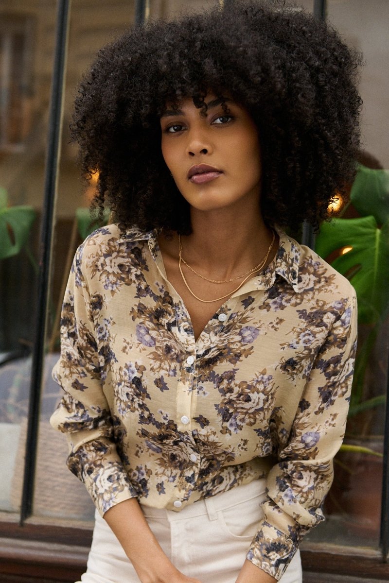 Chemise droite imprimé floral beige - RIVE GAUCHE