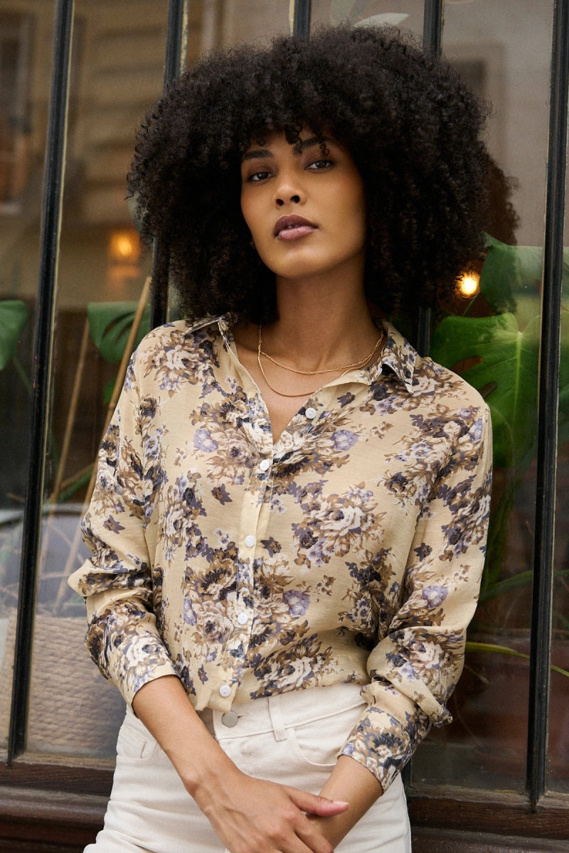 Chemise droite imprimé floral beige - RIVE GAUCHE
