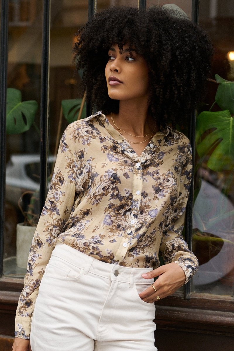 Chemise droite imprimé floral beige - RIVE GAUCHE