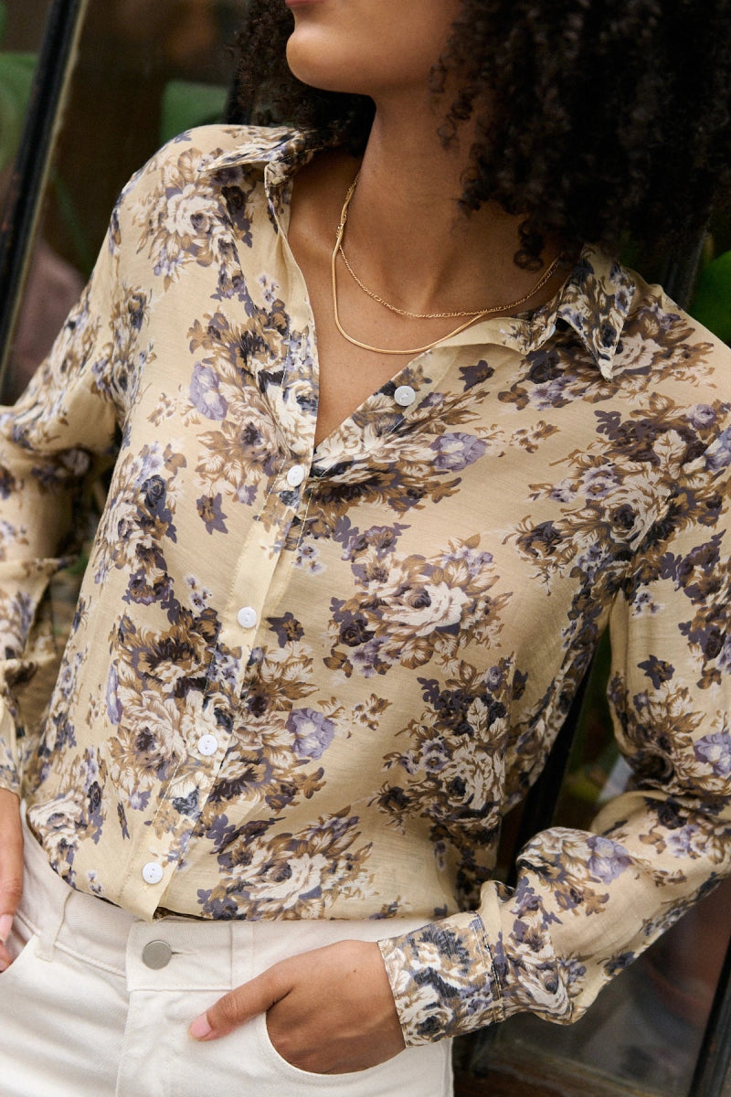 Chemise droite imprimé floral beige - RIVE GAUCHE