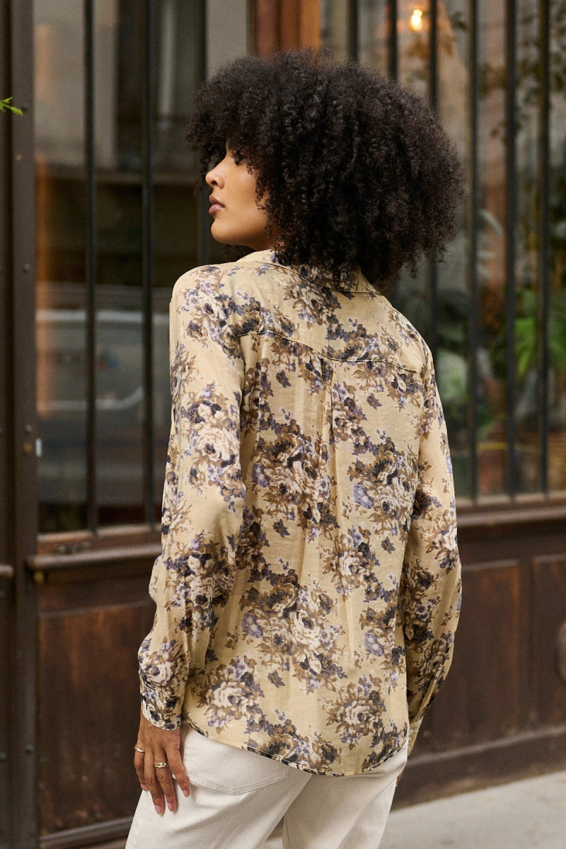 Chemise droite imprimé floral beige - RIVE GAUCHE