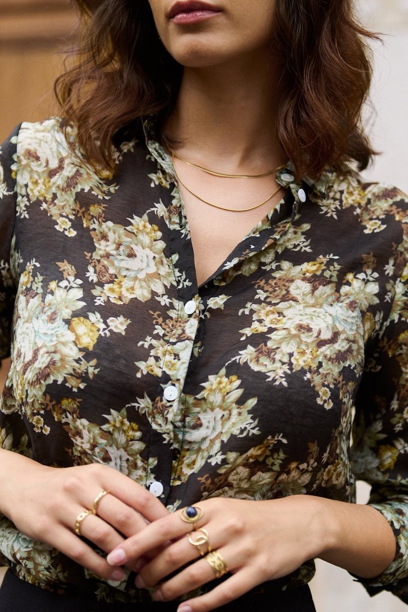 Chemise droite imprimé floral noir - RIVE GAUCHE
