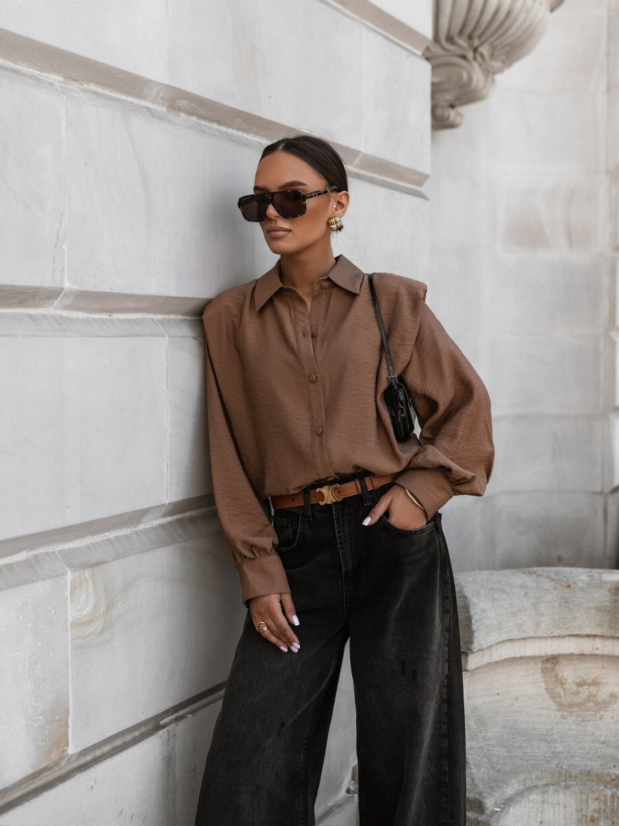 Chemise élégante café à épaulettes - RIVE GAUCHE