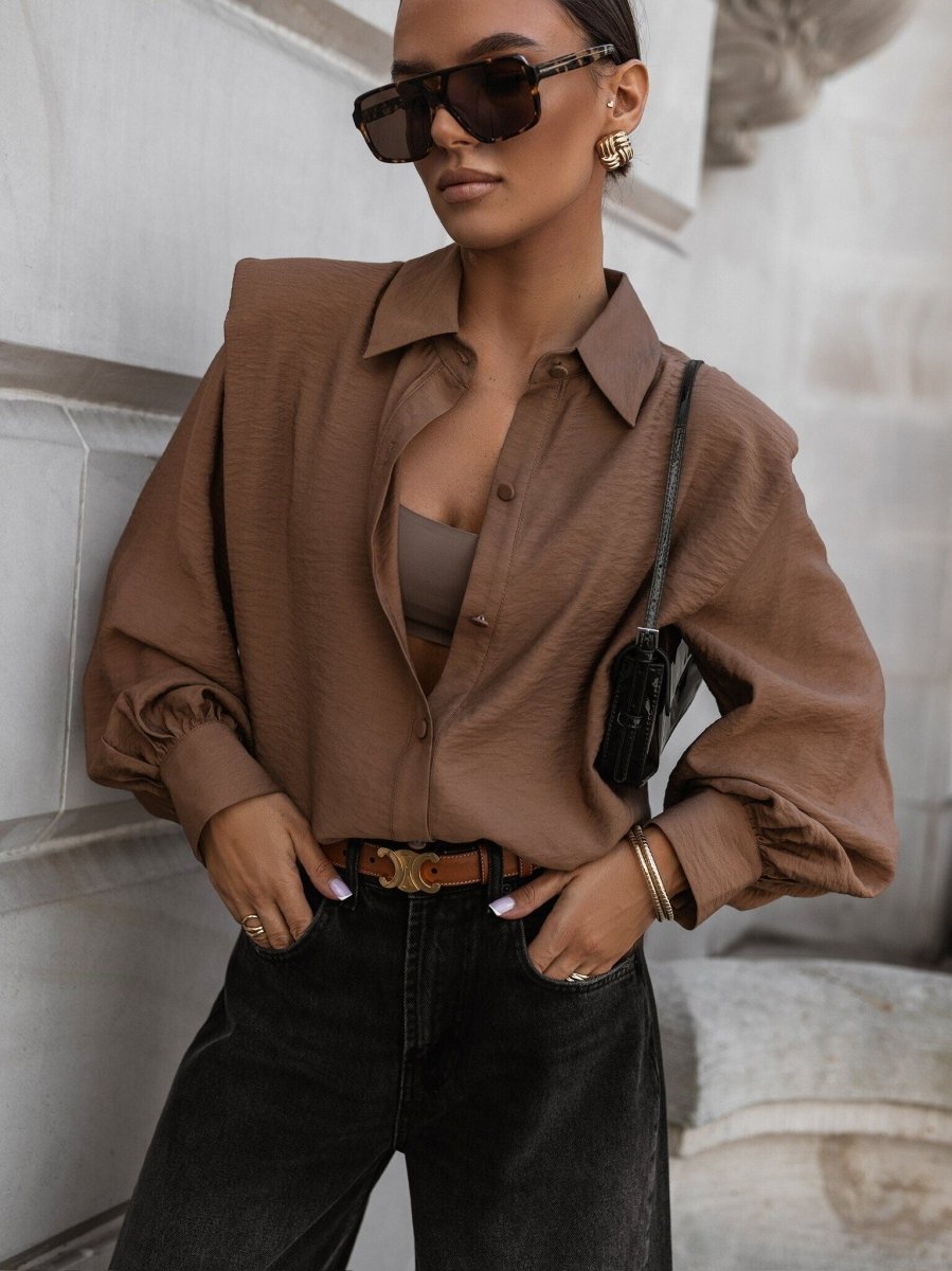 Chemise élégante café à épaulettes - RIVE GAUCHE