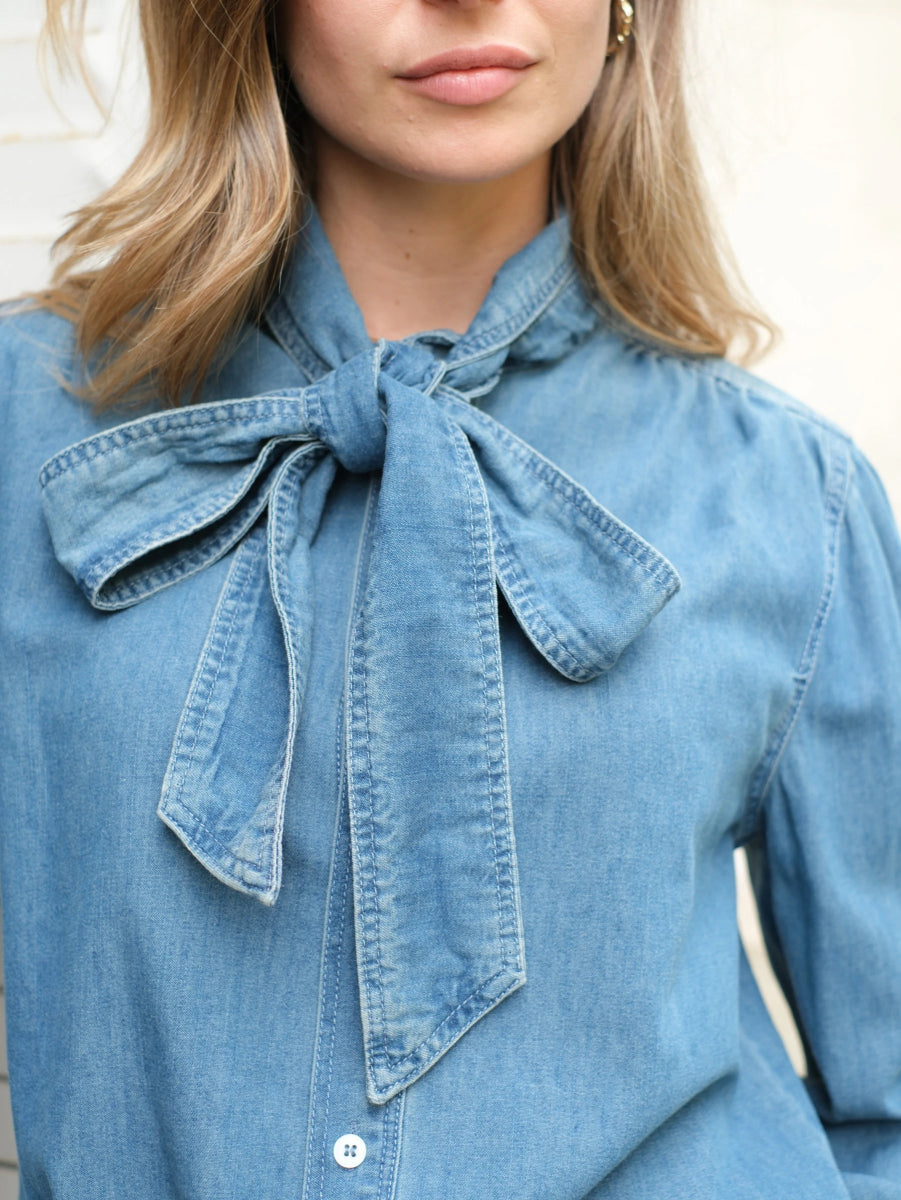 Chemise en denim à col lavallière - RIVE GAUCHE