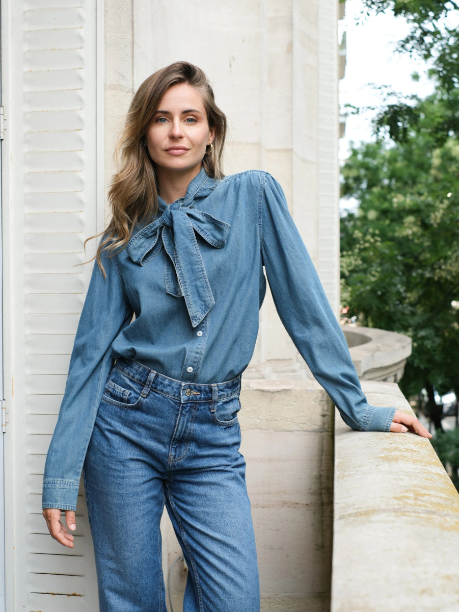 Chemise en denim à col lavallière - RIVE GAUCHE