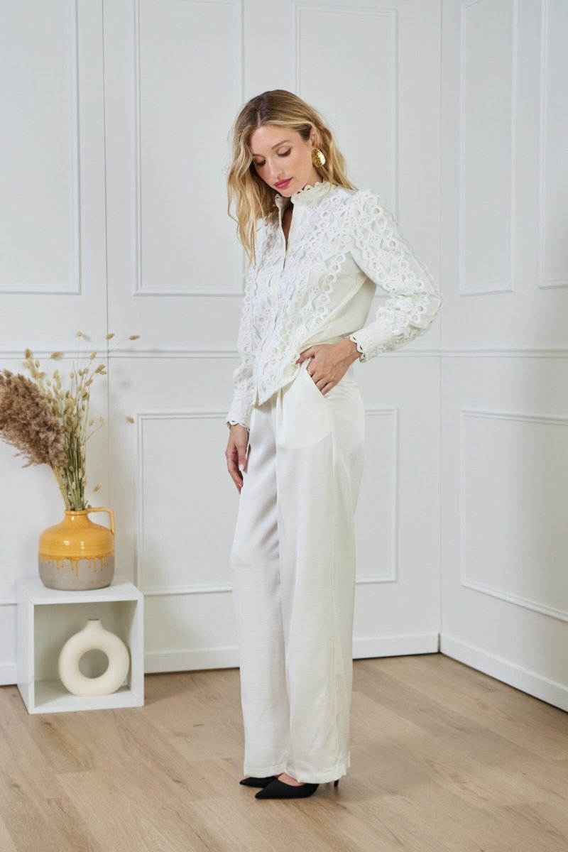 Chemise fluide satinée écrue avec dentelle - RIVE GAUCHE