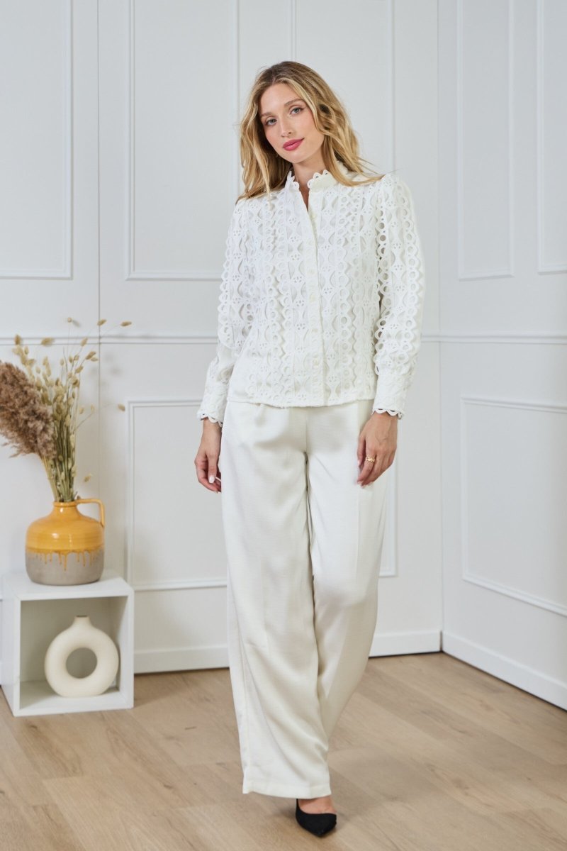 Chemise fluide satinée écrue avec dentelle - RIVE GAUCHE