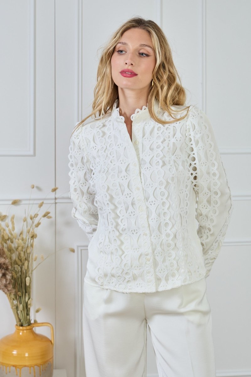 Chemise fluide satinée écrue avec dentelle - RIVE GAUCHE