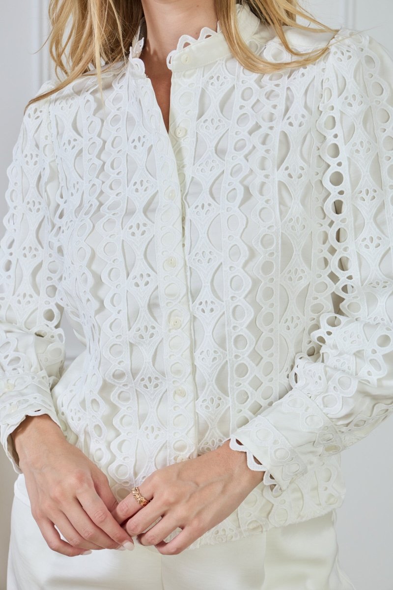 Chemise fluide satinée écrue avec dentelle - RIVE GAUCHE