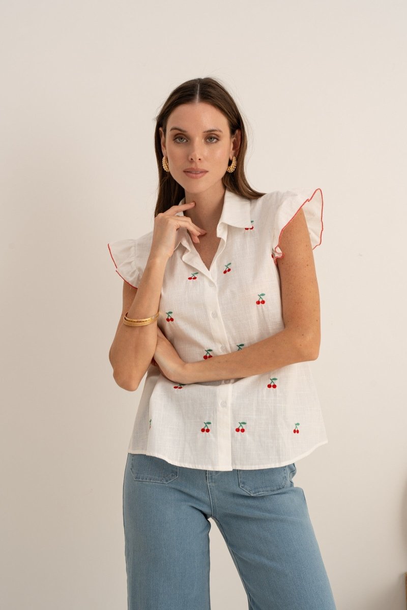 Chemisier avec broderie cerises - RIVE GAUCHE
