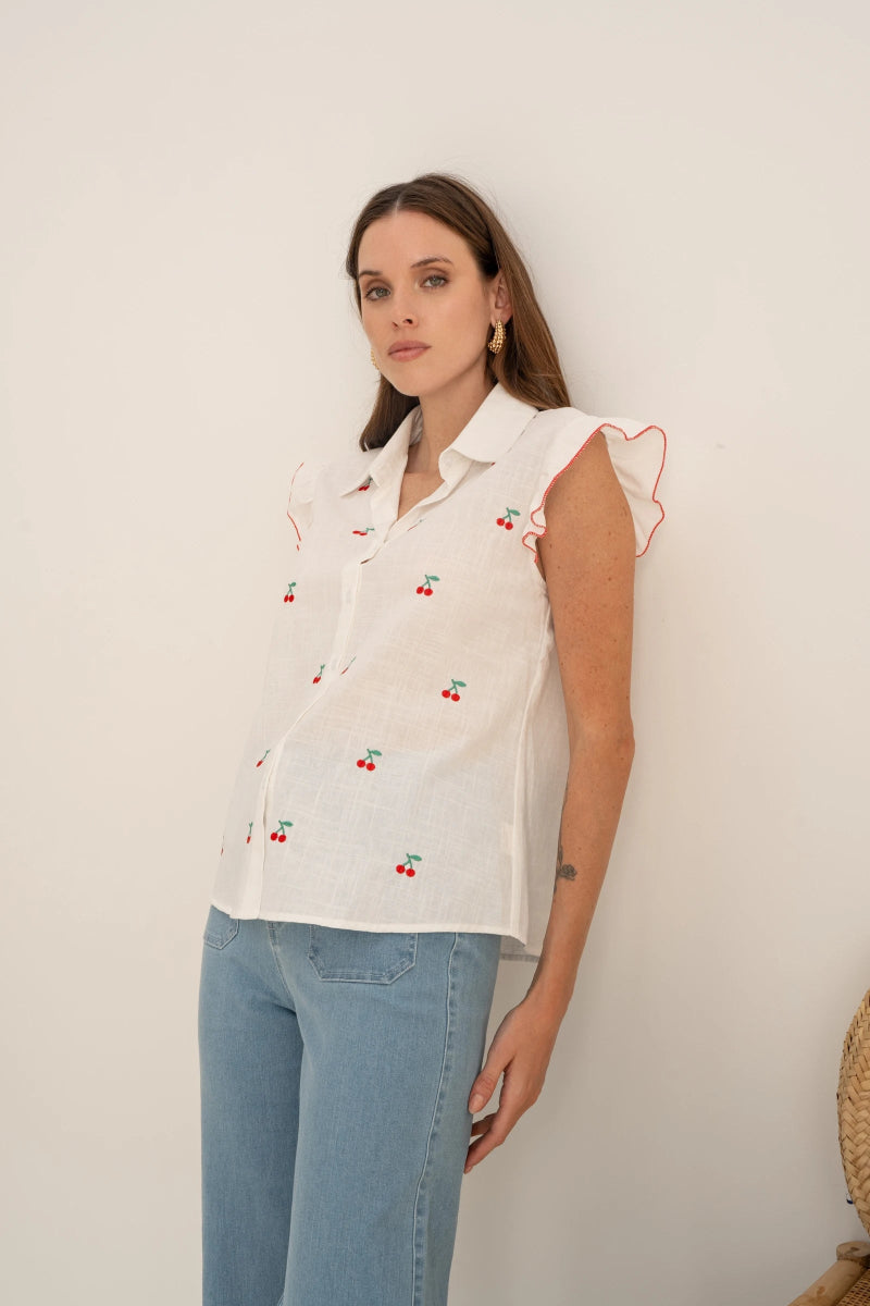 Chemisier avec broderie cerises - RIVE GAUCHE