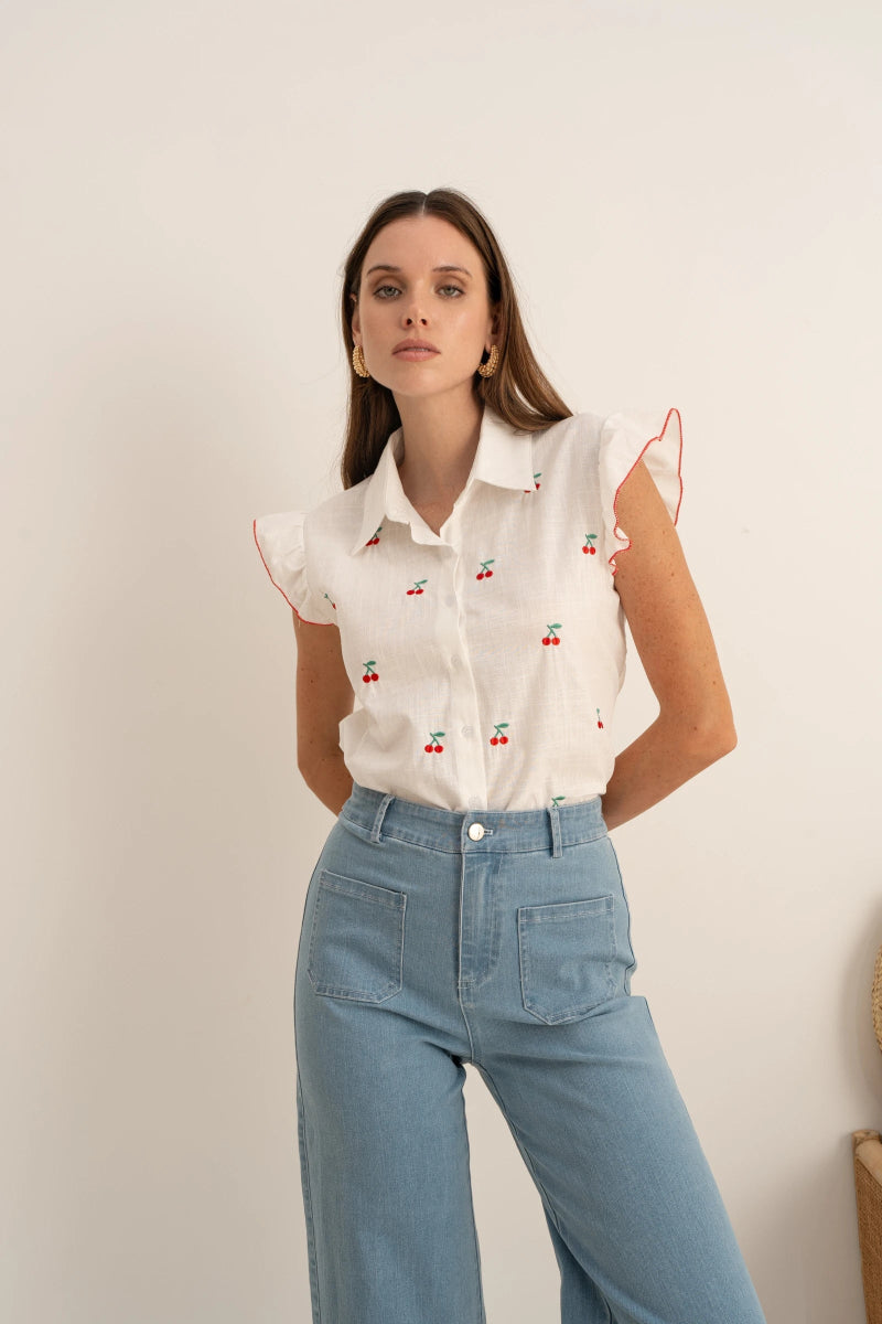 Chemisier avec broderie cerises - RIVE GAUCHE