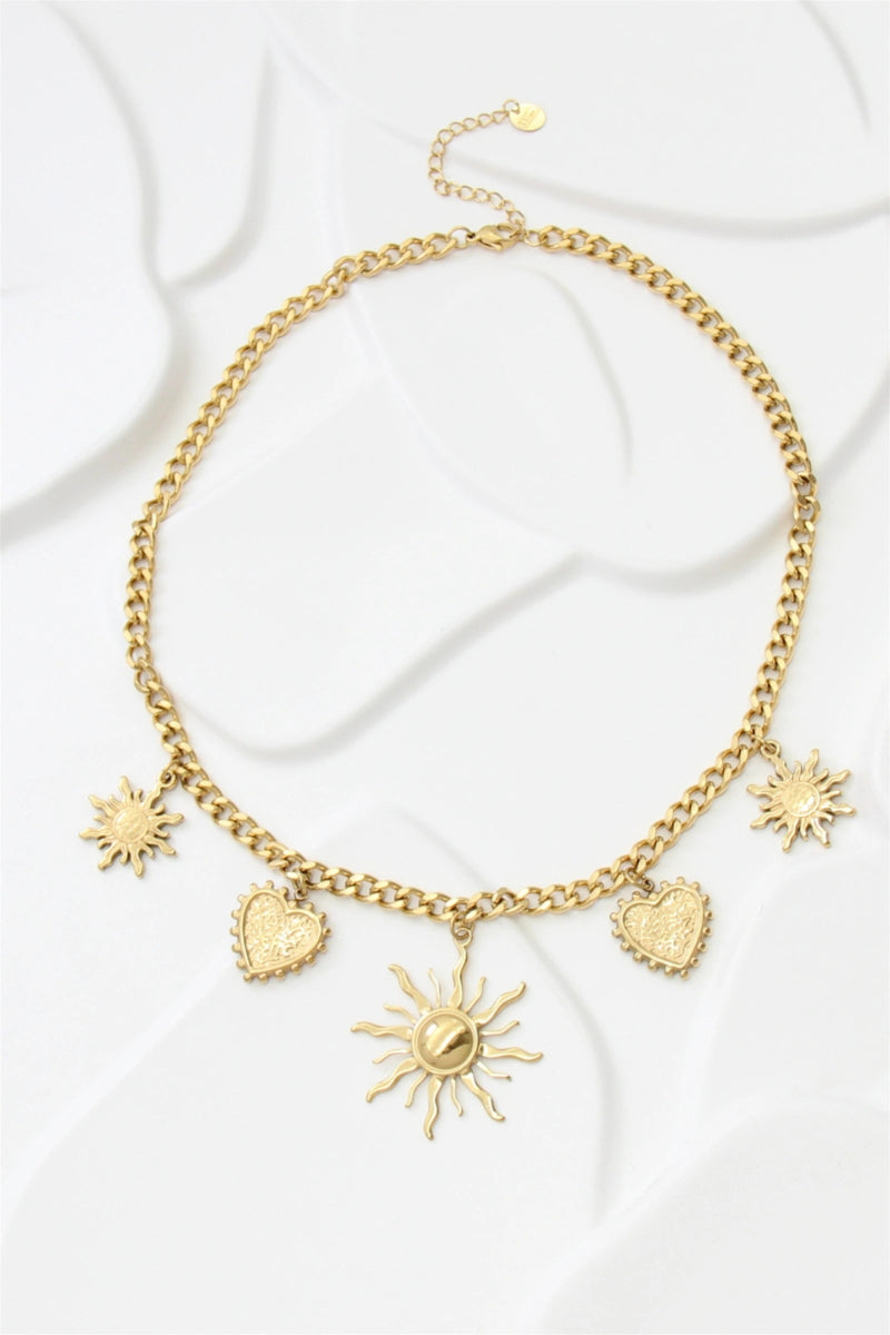 Collier soleil & cœur en acier inoxydable doré - RIVE GAUCHE