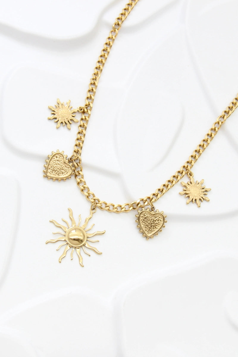 Collier soleil & cœur en acier inoxydable doré - RIVE GAUCHE