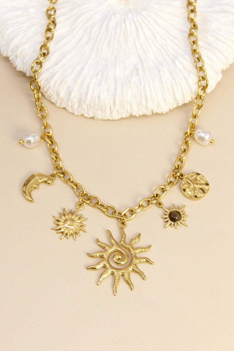 Collier soleil et astres – Charms célestes & perles - RIVE GAUCHE