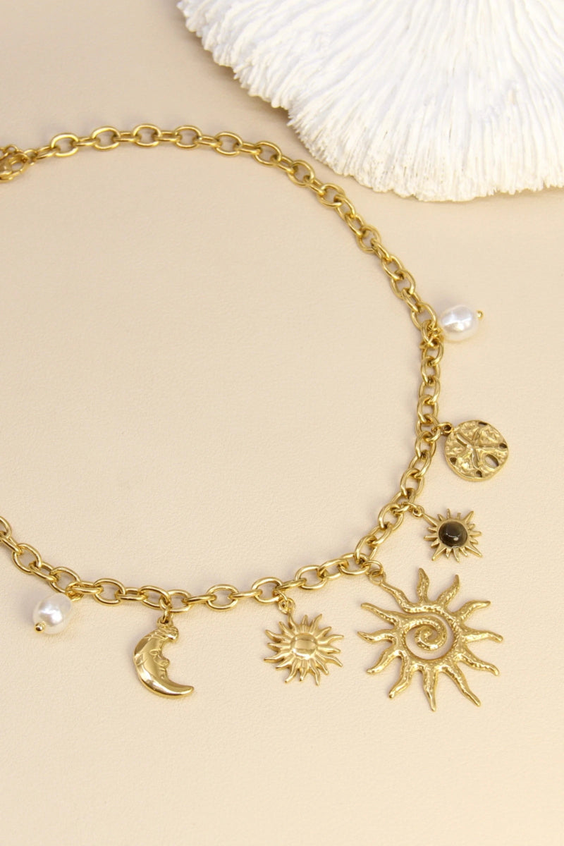 Collier soleil et astres – Charms célestes & perles - RIVE GAUCHE