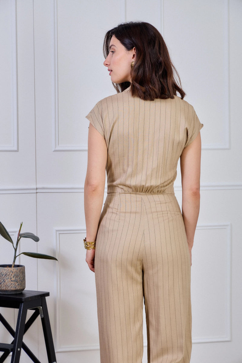 Combinaison beige sans manches à rayures - RIVE GAUCHE