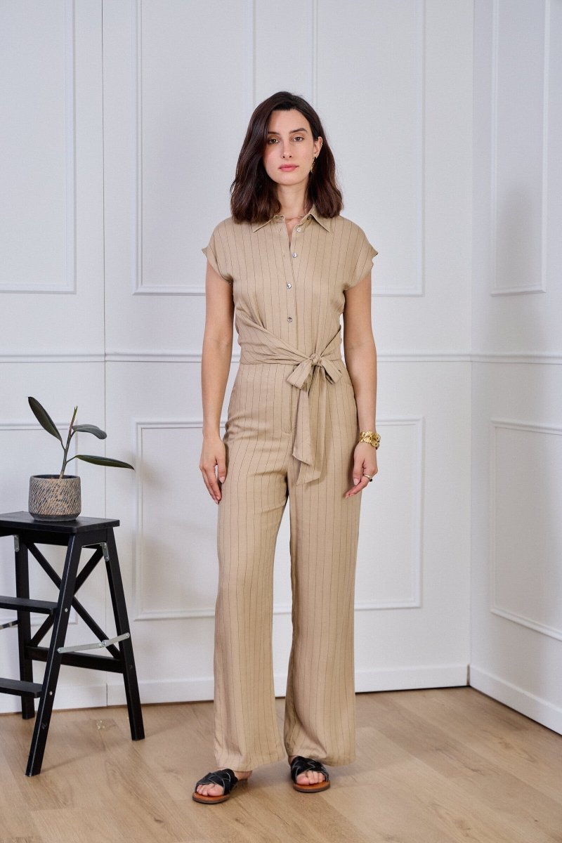 Combinaison beige sans manches à rayures - RIVE GAUCHE