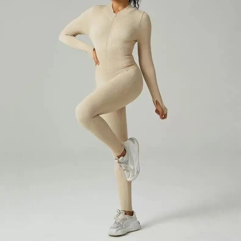 Combinaison côtelée zippée col montant beige - RIVE GAUCHE