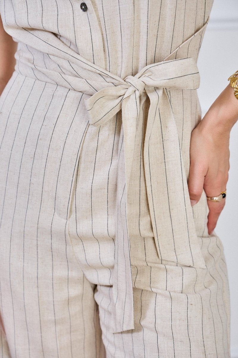 Combinaison écrue sans manches à rayures - RIVE GAUCHE