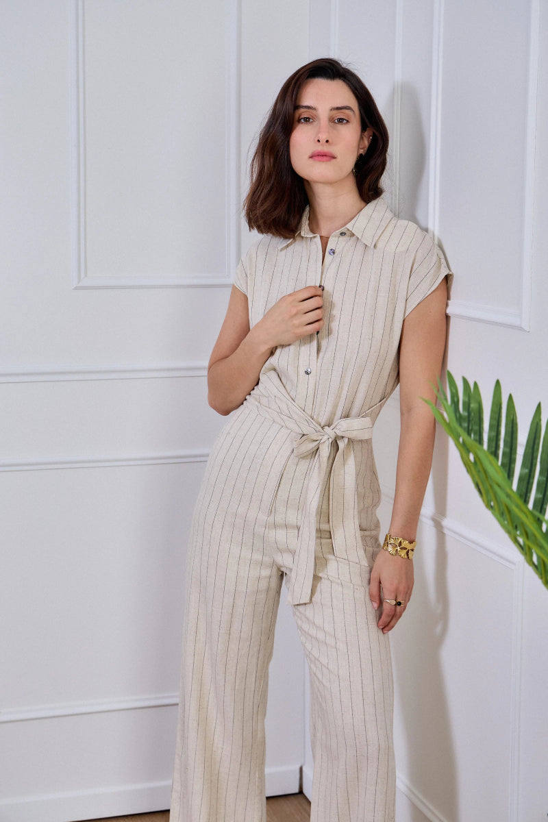 Combinaison écrue sans manches à rayures - RIVE GAUCHE