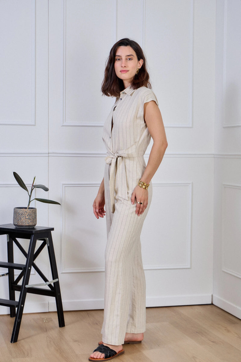 Combinaison écrue sans manches à rayures - RIVE GAUCHE