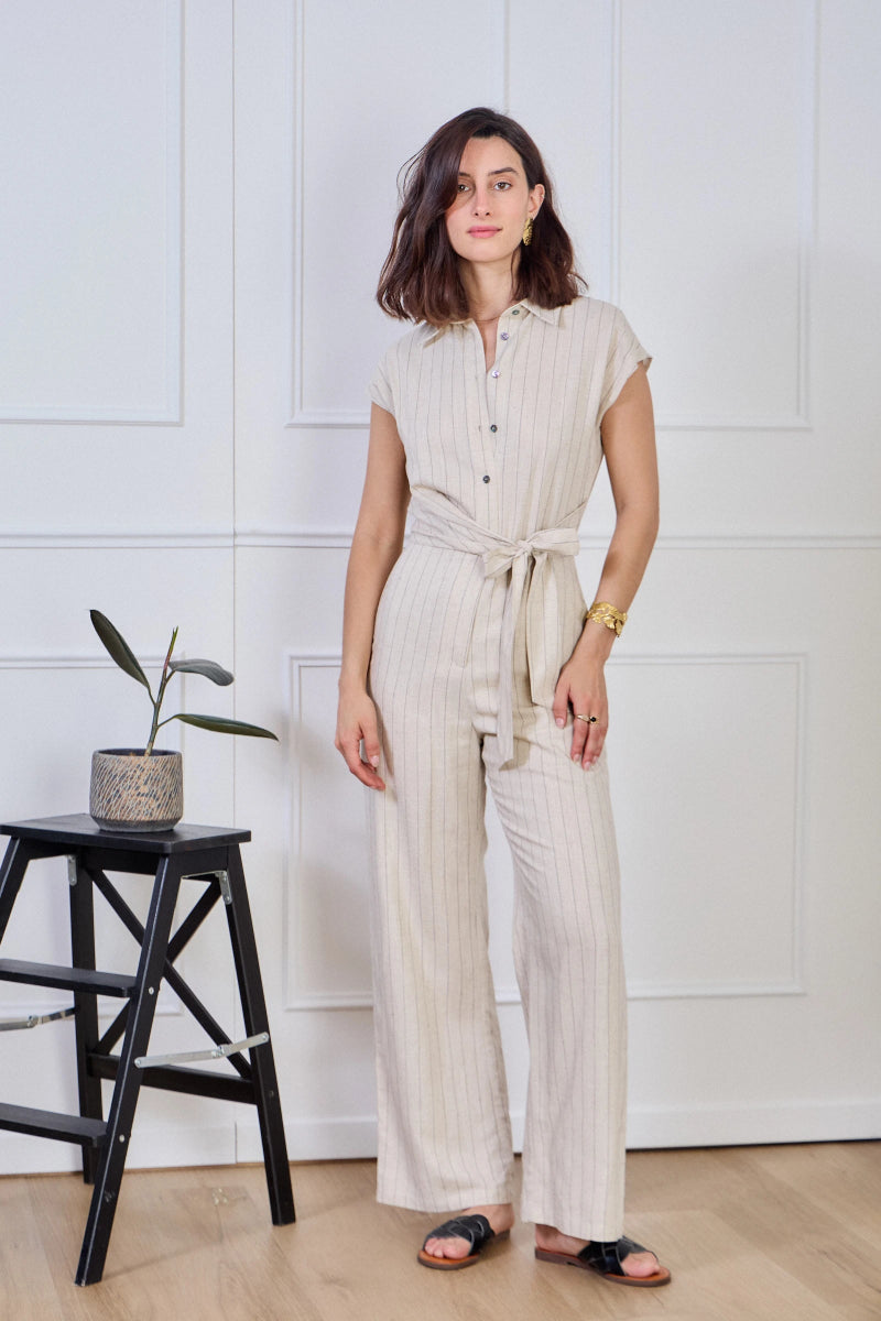 Combinaison écrue sans manches à rayures - RIVE GAUCHE