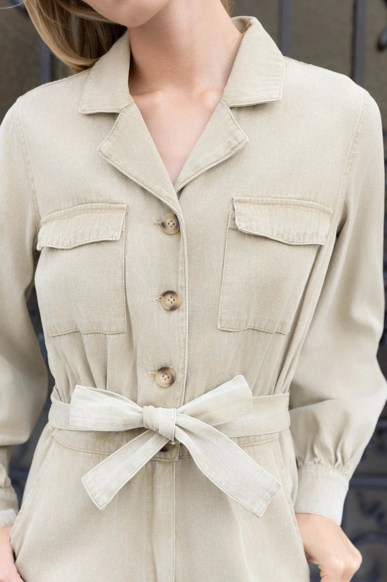 Combinaison en denim beige avec ceinture - RIVE GAUCHE