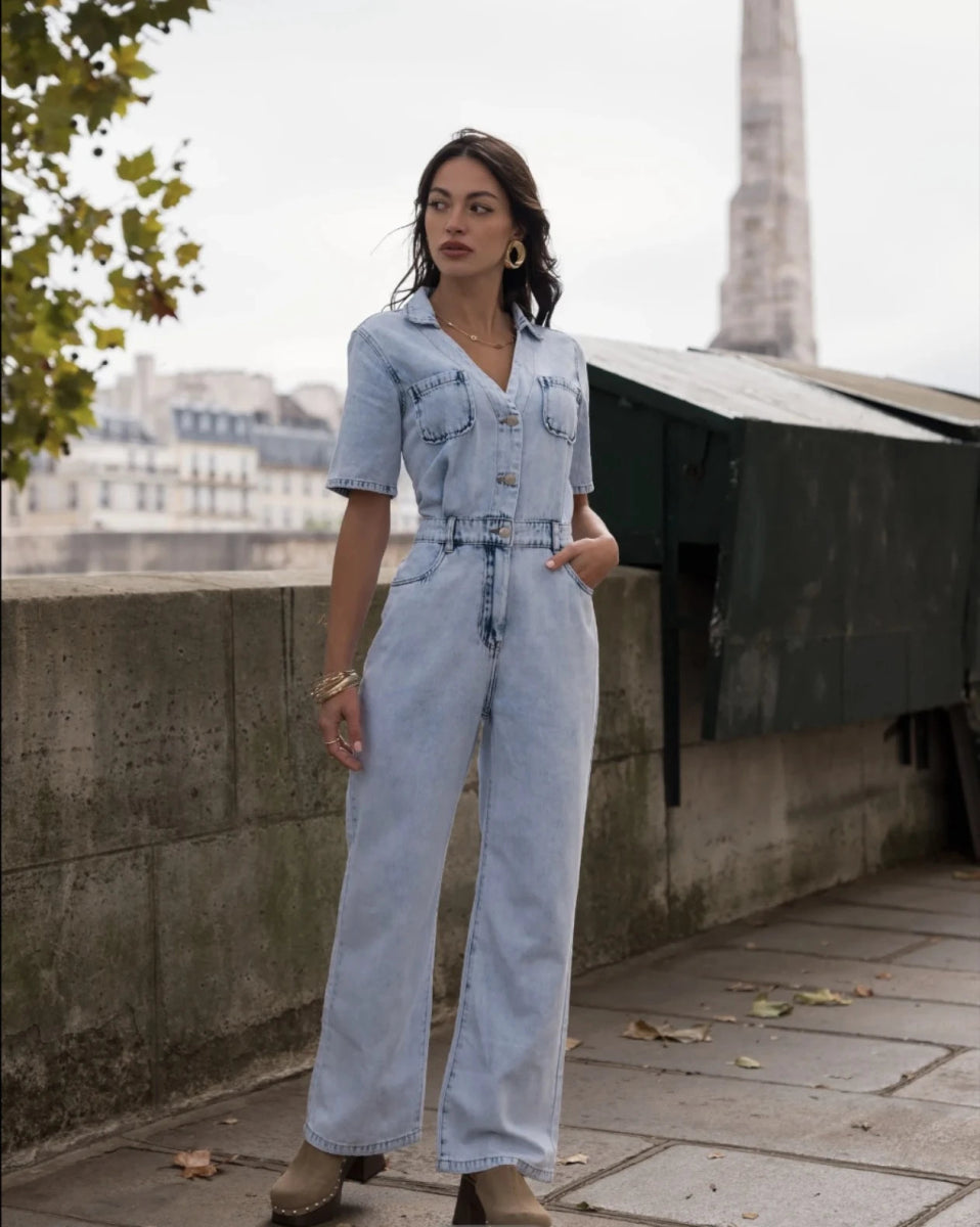 Combinaison en denim bleu ciel - RIVE GAUCHE