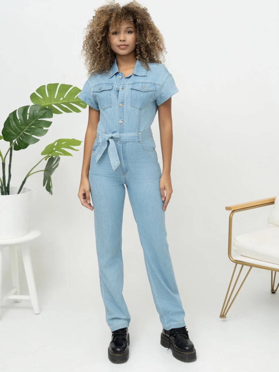 Combinaison en denim bleu clair avec ceinture - RIVE GAUCHE
