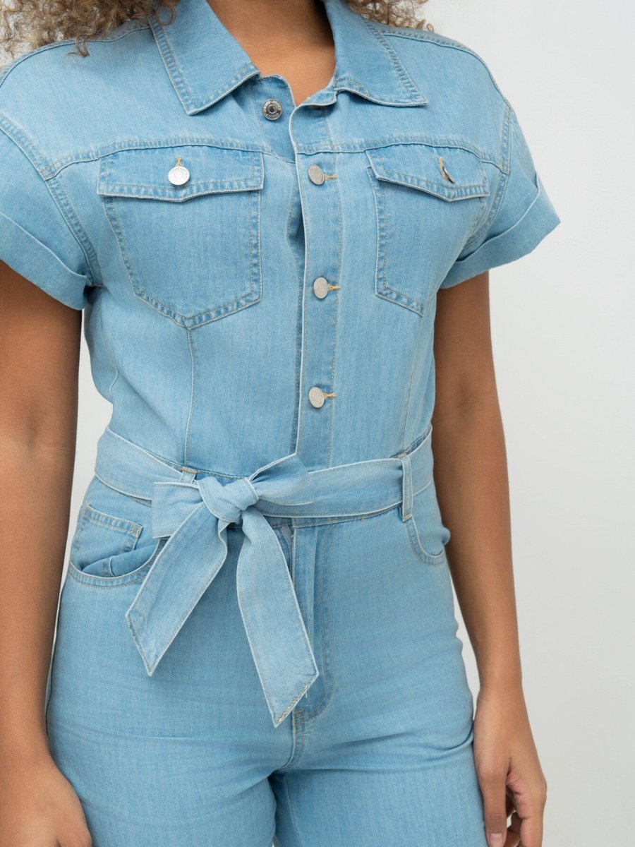 Combinaison en denim bleu clair avec ceinture - RIVE GAUCHE