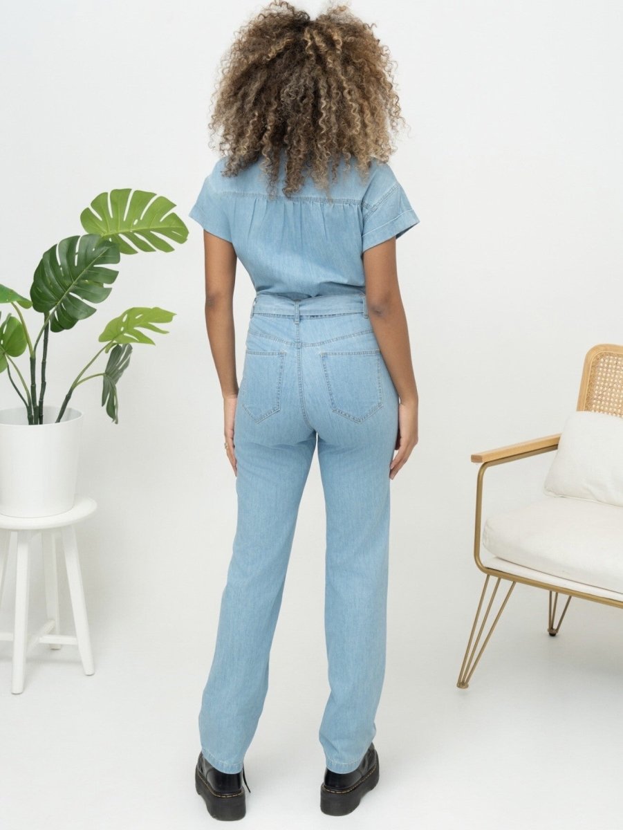 Combinaison en denim bleu clair avec ceinture - RIVE GAUCHE