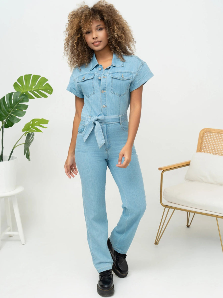 Combinaison en denim bleu clair avec ceinture - RIVE GAUCHE