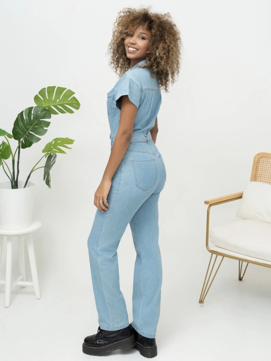 Combinaison en denim bleu clair avec ceinture - RIVE GAUCHE