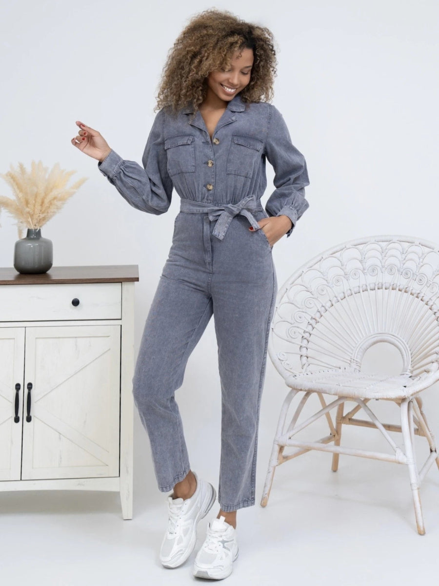 Combinaison en denim grise avec ceinture - RIVE GAUCHE