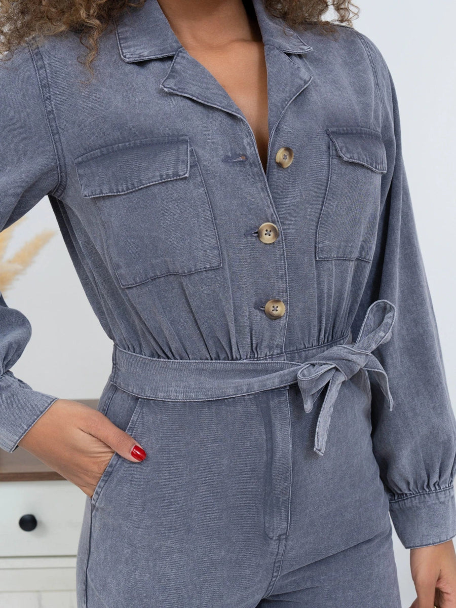 Combinaison en denim grise avec ceinture - RIVE GAUCHE