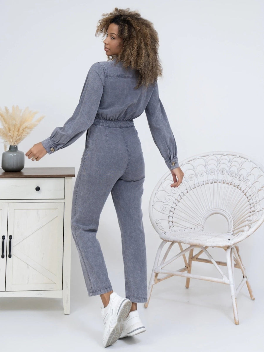 Combinaison en denim grise avec ceinture - RIVE GAUCHE